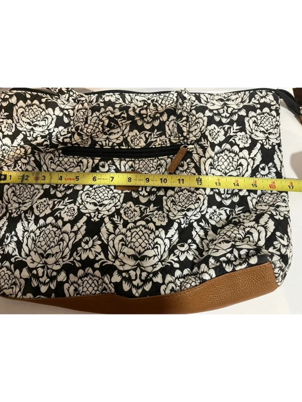 Stone Mountain, New York shoulder bag tote black white floral print canvas 17”